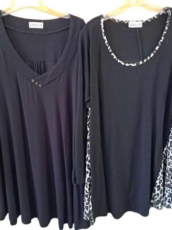 Larace Tops - Larace 4X Lot of 2 Womens Black Tunic Tops Leopard Print Lightweight Comfortable
